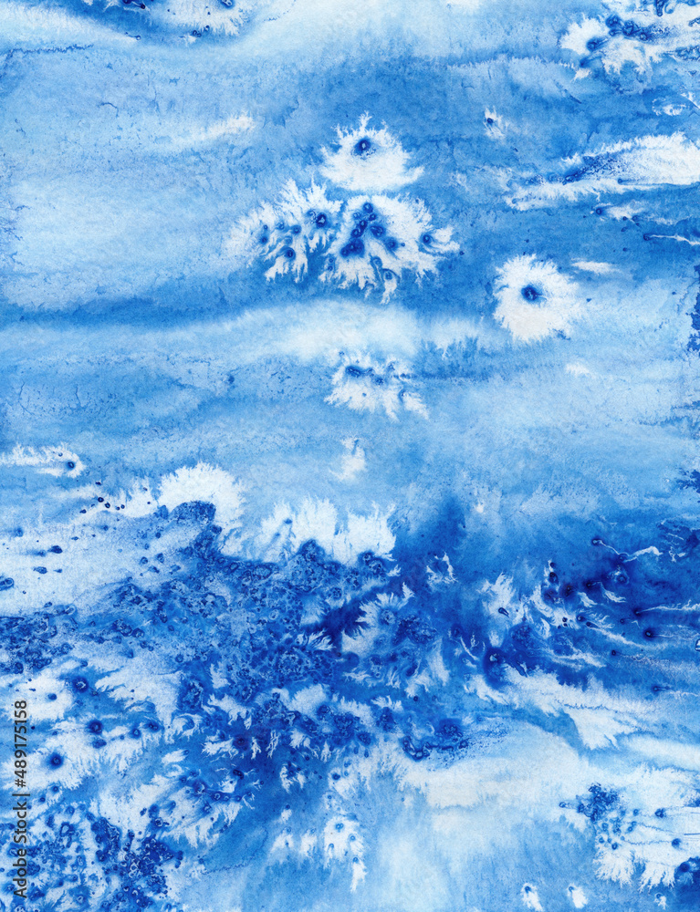Abstract background. Versatile artistic image for creative design projects: posters, banners, cards, book covers, magazines, prints and wallpapers. Blue ink on paper.