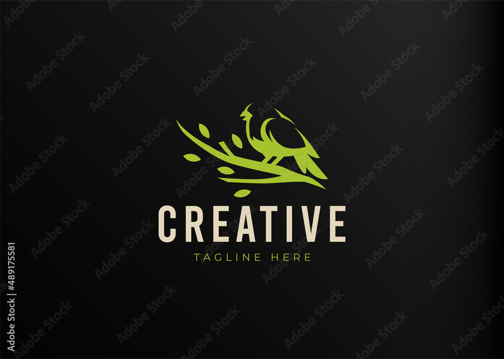 Obraz premium Perching Sparrow Logo Design Template. Sparrow Perch Icon Vector