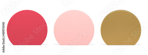 Collection semicircle metallic colored pedestal podium vertical 3d template vector illustration