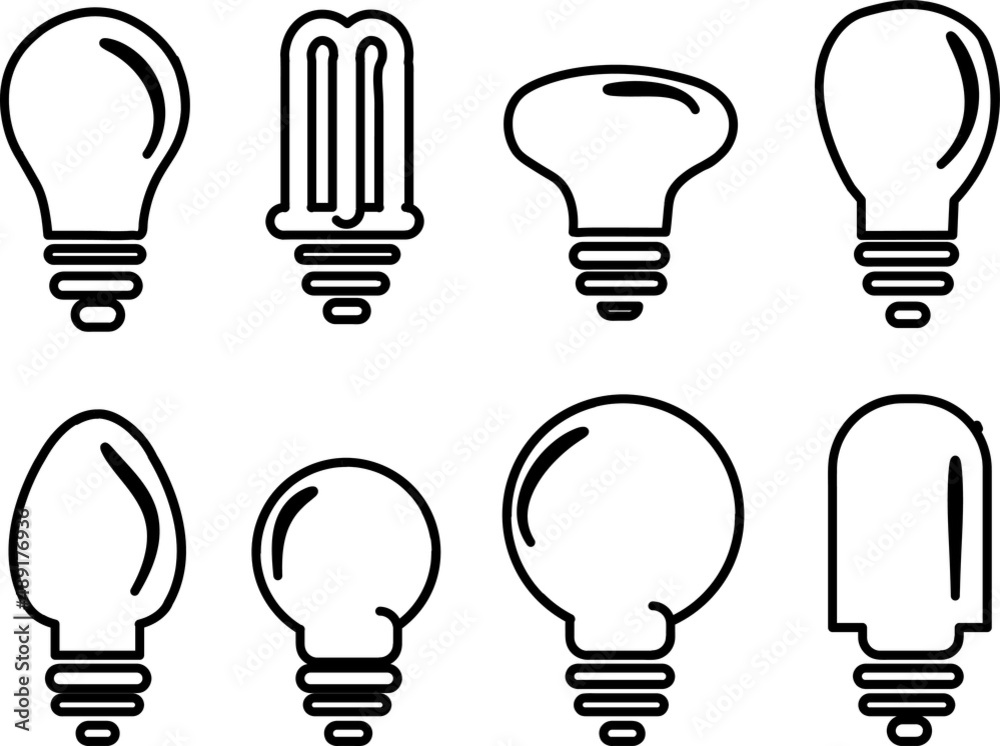 Light Bulbs Icons Set on White Background. Vector line art.eps Light Bulbs Icons Set on White Background. Vector line art.eps
