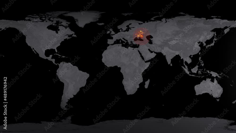 World map focused on est europe. Ukraine and russian war concept.