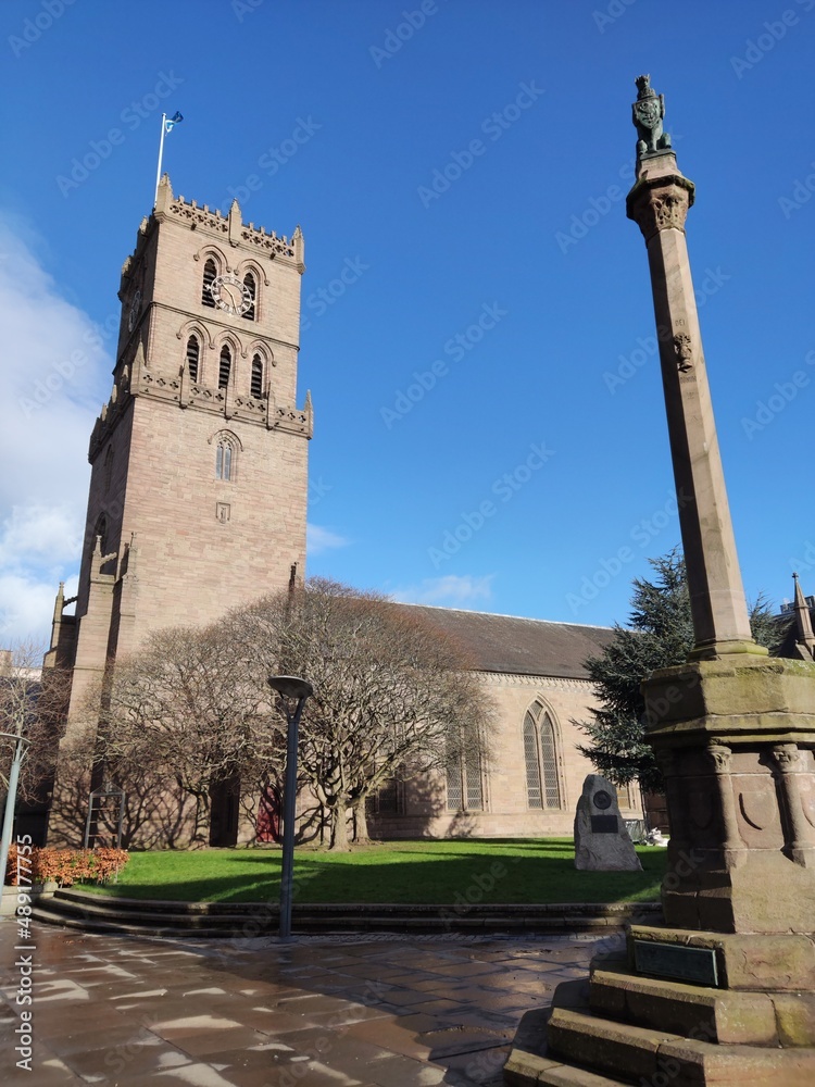 Medieval Market Cross and St Mary's Tower, City Churches, Dundee, Angus, Scotland