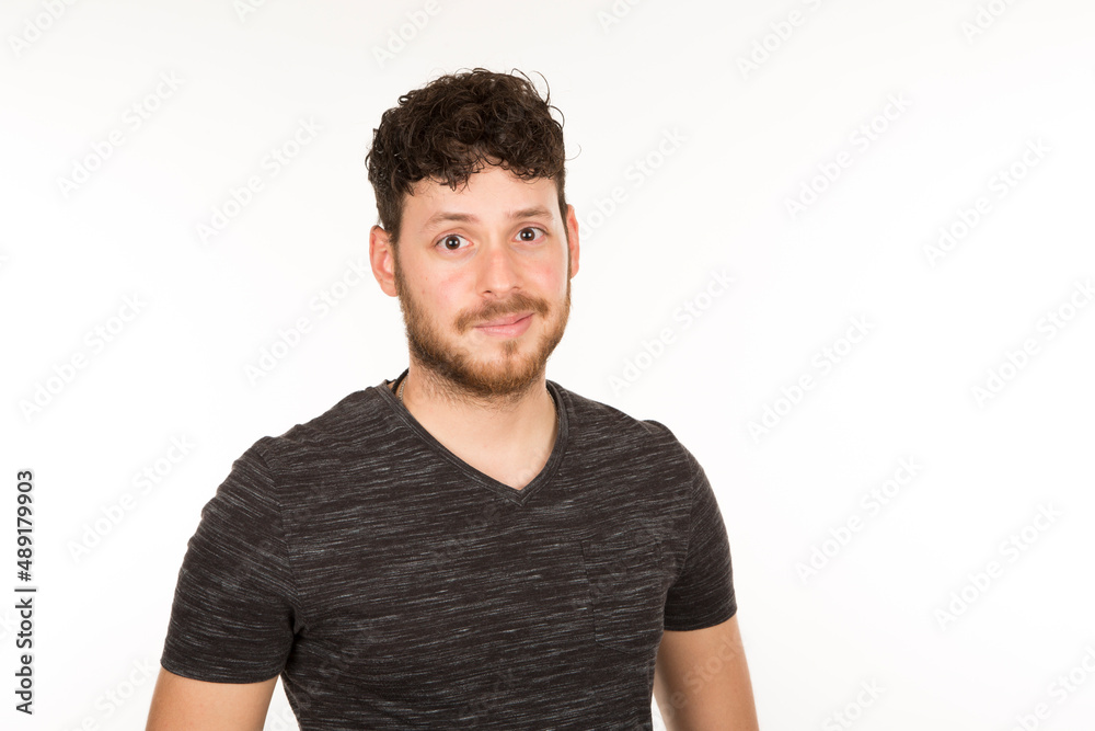 portrait young caucasian man with beard on white background portrait young caucasian man with beard on white background