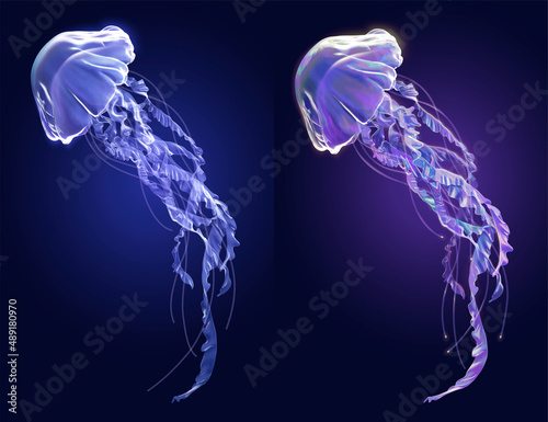 3d surreal jellyfish element set
