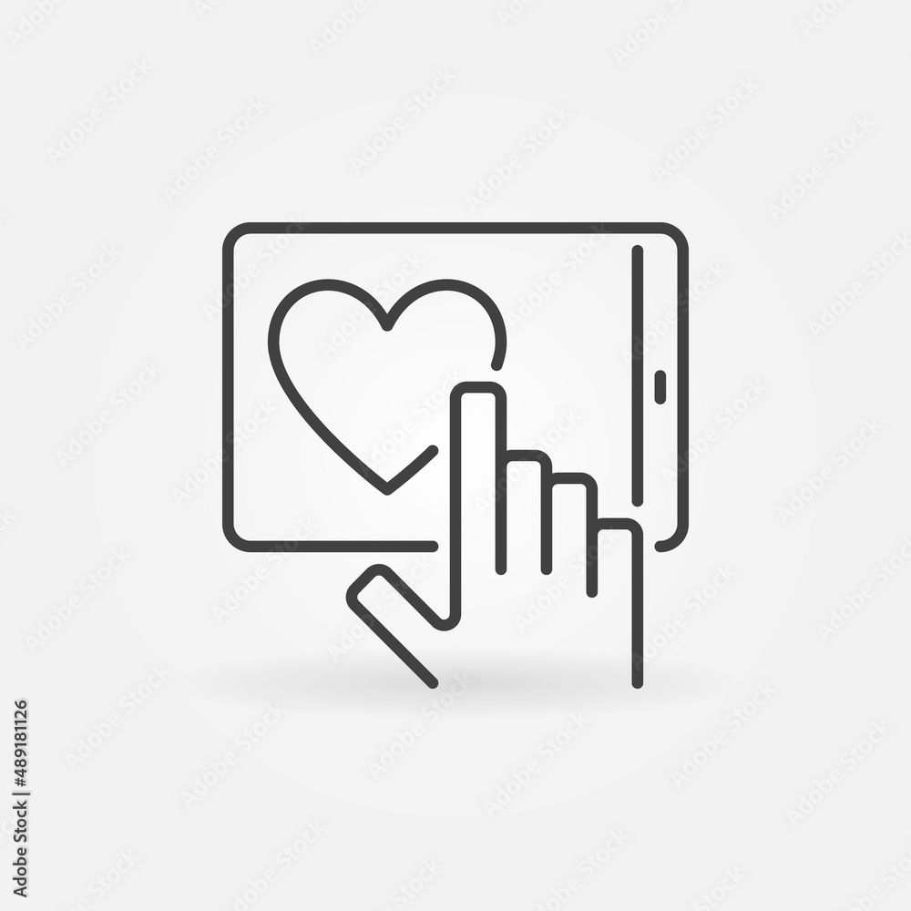 Hand with Tablet or Smartphone vector concept line icon