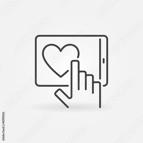 Hand with Tablet or Smartphone vector concept line icon