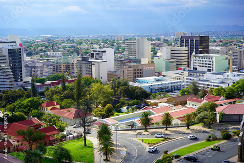 High angle view over downtown Windhoek, capital city of Namibia