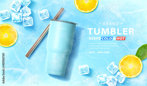 Blue tumbler banner ad