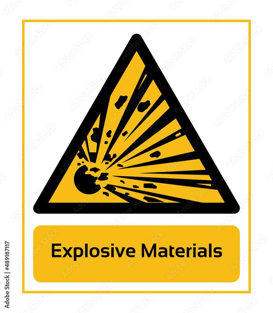 Explosive Materials Warning Signs. ISO 7010 Sign. Signs of Danger And Alerts. Caution Signs. Explosive Materials Warning Signs. ISO 7010 Sign. Signs of Danger And Alerts. Caution Signs.