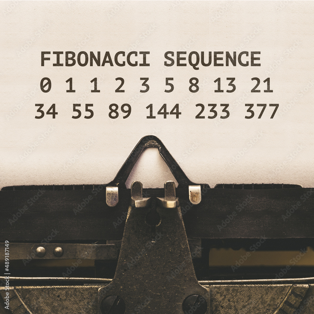 Fibonacci Sequence Numbers written on vintage type writer from 1920s