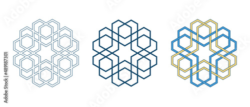 Set of Islamic traditional rosettes for greetings cards decoration and design isolated on white backgrounds. Vector illustration.