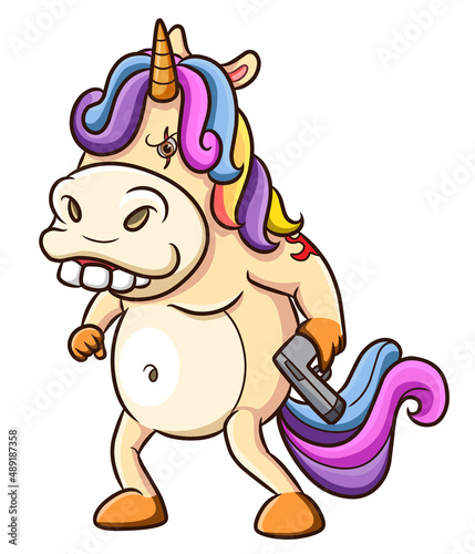 The crazy unicorn holding the shotgun