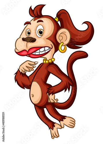 The girly monkey is having a flashy face with lipstick