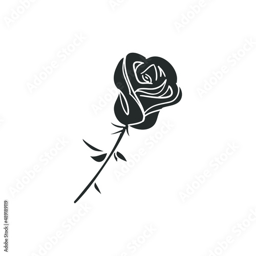 Rose Icon Silhouette Illustration. Flower Floral Nature  Vector Graphic Pictogram Symbol Clip Art. Doodle Sketch Black Sign.