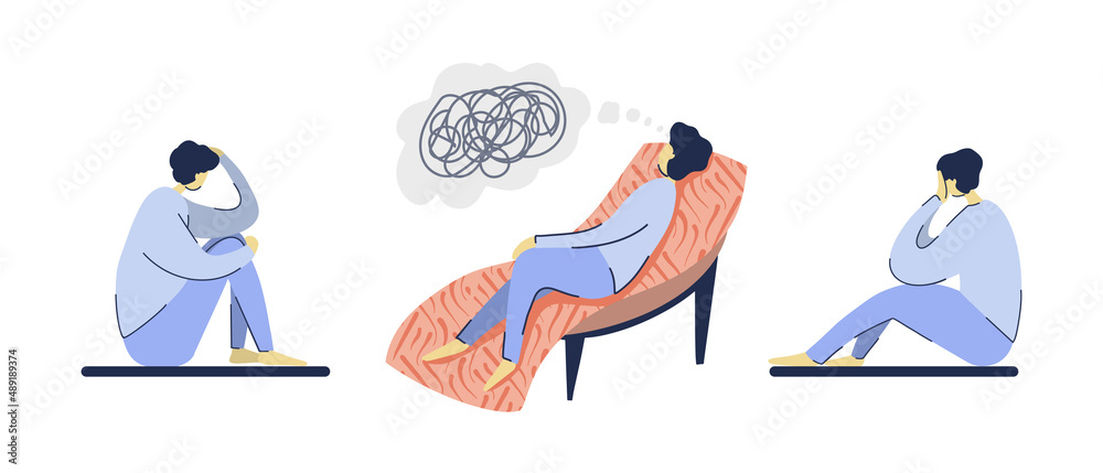 A girl in different poses with depressive thoughts. Sofa in the psychologist s office A girl in different poses with depressive thoughts. Sofa in the psychologist s office