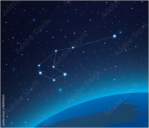 Constellation Carina with planet in deep space 