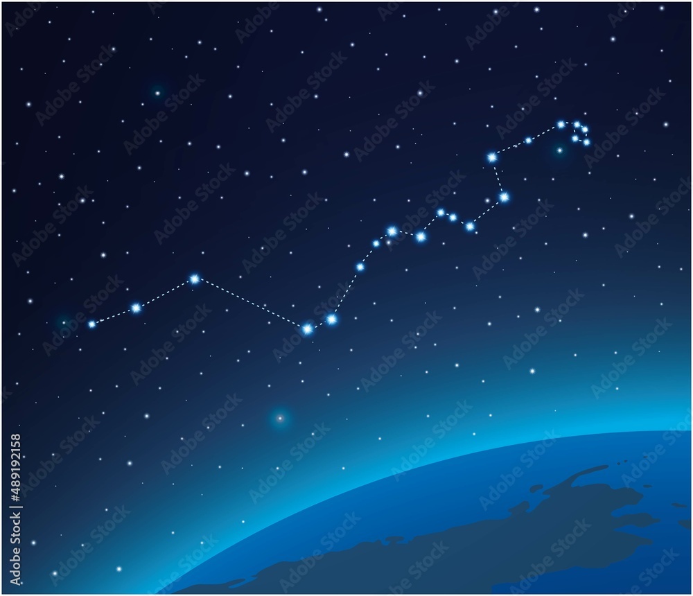 Constellation Hydra with planet in deep space Constellation Hydra with planet in deep space