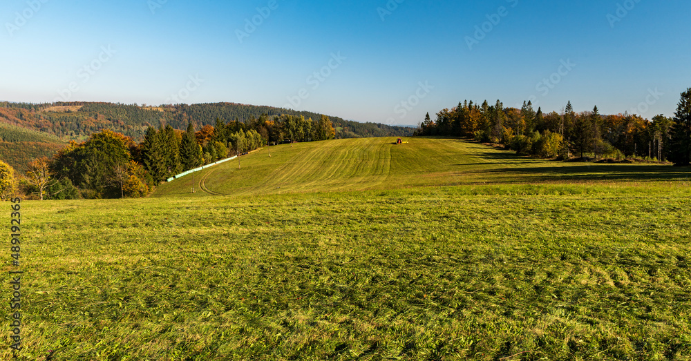 Autumn on Loucka hill in Slezske Beskydy mountains in Czech republic