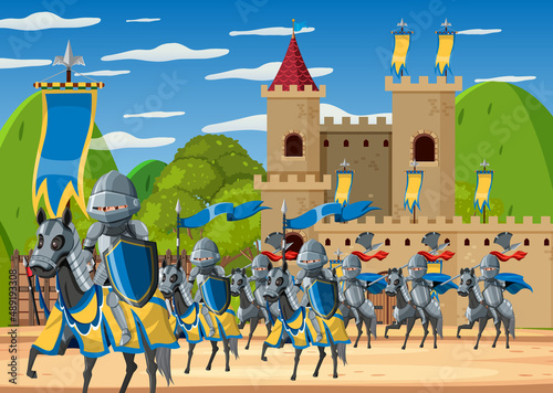 Middle ages scene with medieval army