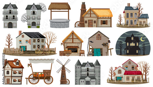 Set of abandoned houses and buildings