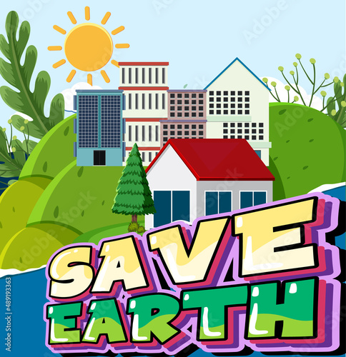 Save earth poster design in cartoon style