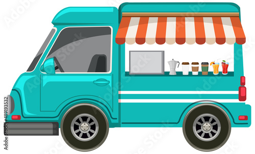 A cute food truck on white background