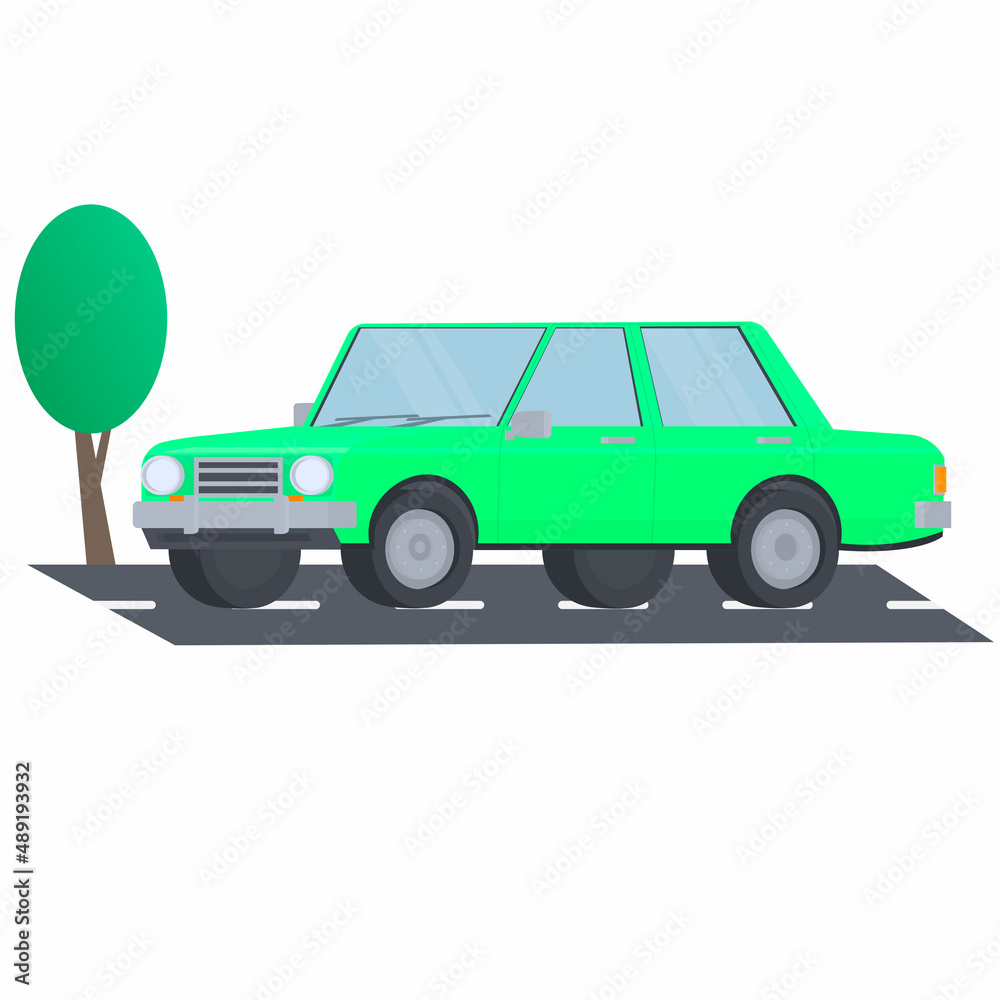 Car is driving on the highway. Automobile, vector illustration