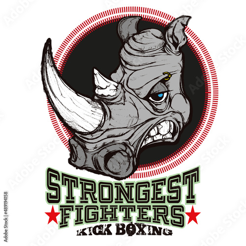 Rhino mascot of a kick boxing team. Fighting sports ang gym illustration concept.