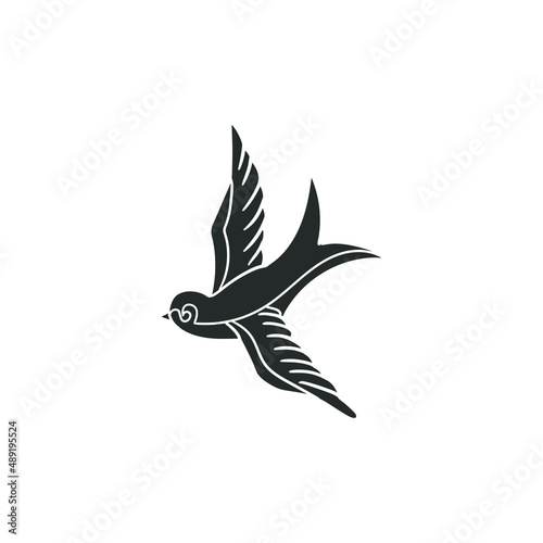 Swallow Tattoo Icon Silhouette Illustration. Bird Freedom Nature  Vector Graphic Pictogram Symbol Clip Art. Doodle Sketch Black Sign.