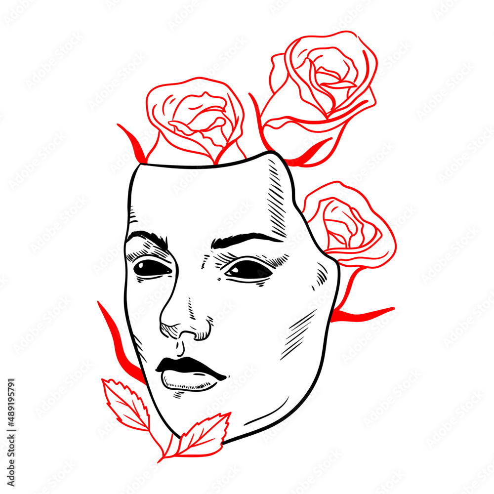 illustration face mask rose abstraction