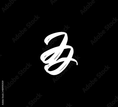 White Vector Letters Logo Brush Handlettering Calligraphy Style In Black Background Initial jj photo