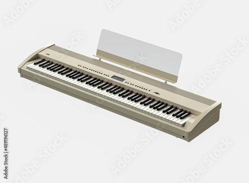 3d illustration of full size digital piano or synthesizer with music rack isolated on white photo