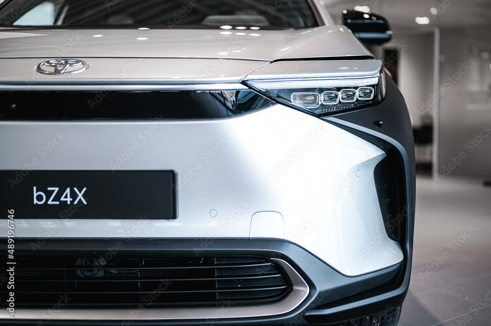 Tønsberg, Norway - February 19, 2022: silver Toyota bZ4X is a new ...