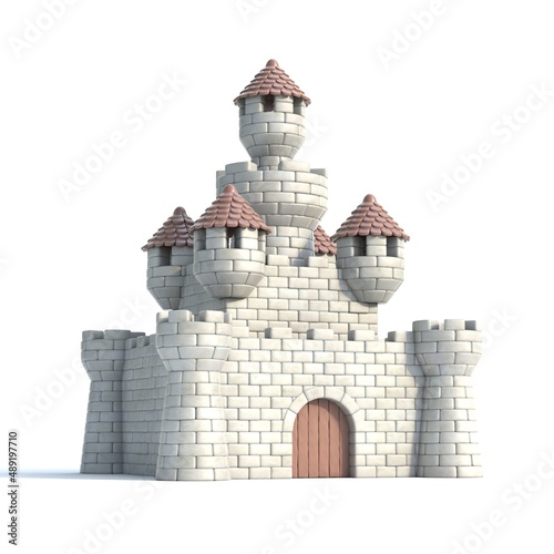 Cartoon style castle on white background 3d rendering photo