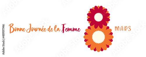 8 mars, Bonne Journée de la Femme. French text. Happy Women's Day. Isolated. Vector