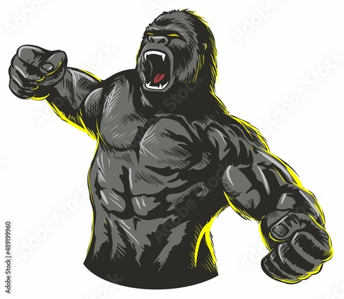 Fotografia Vintage, comic book style roaring gorilla