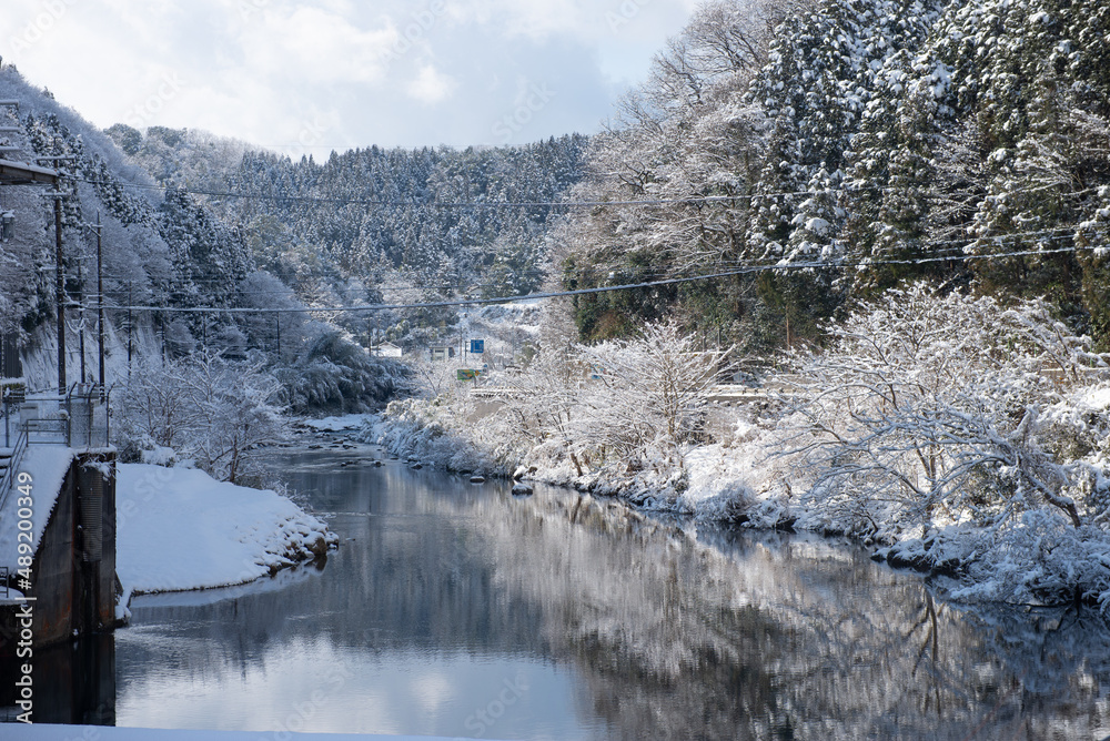 Fototapeta premium 雪と渓流