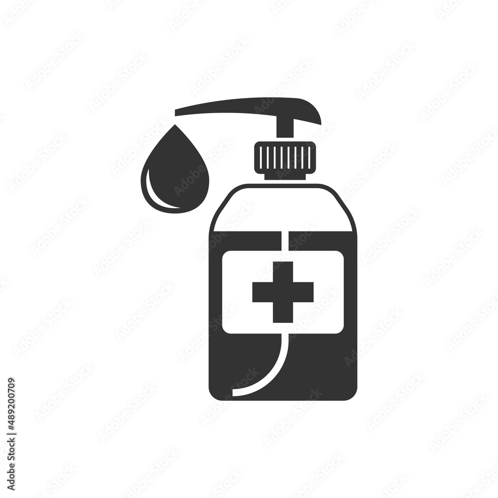 Hand sanitizer icon in flat style. Antiseptic bottle vector illustration on isolated background. Disinfect gel sign business concept. Hand sanitizer icon in flat style. Antiseptic bottle vector illustration on isolated background. Disinfect gel sign business concept.