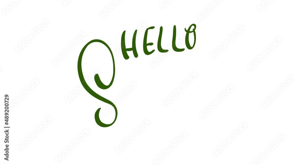 Handwritten calligraphy animation Hello Spring green text as logotype, badge and icon. Postcard, card, invitation, flyer, banner template. Lettering typography. Seasons Greetings Handwritten calligraphy animation Hello Spring green text as logotype, badge and icon. Postcard, card, invitation, flyer, banner template. Lettering typography. Seasons Greetings