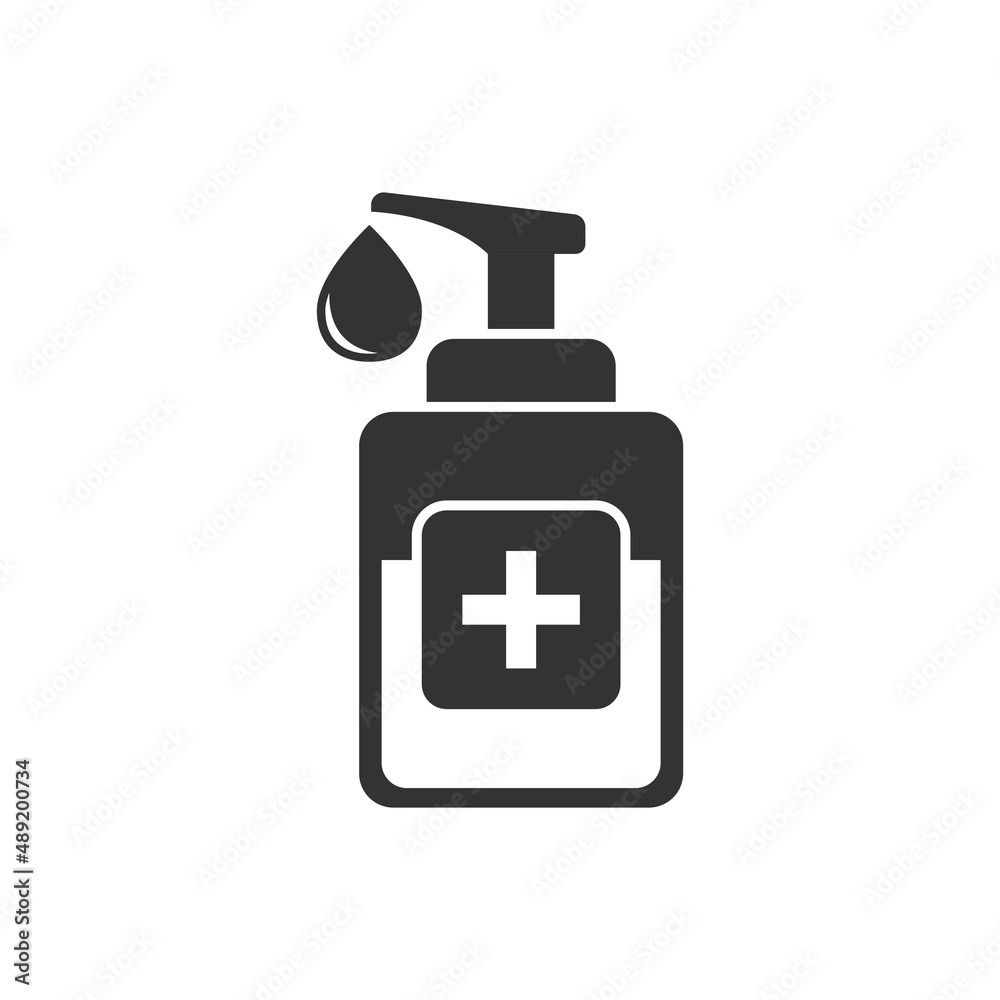 Hand sanitizer icon in flat style. Antiseptic bottle vector illustration on isolated background. Disinfect gel sign business concept. Hand sanitizer icon in flat style. Antiseptic bottle vector illustration on isolated background. Disinfect gel sign business concept.