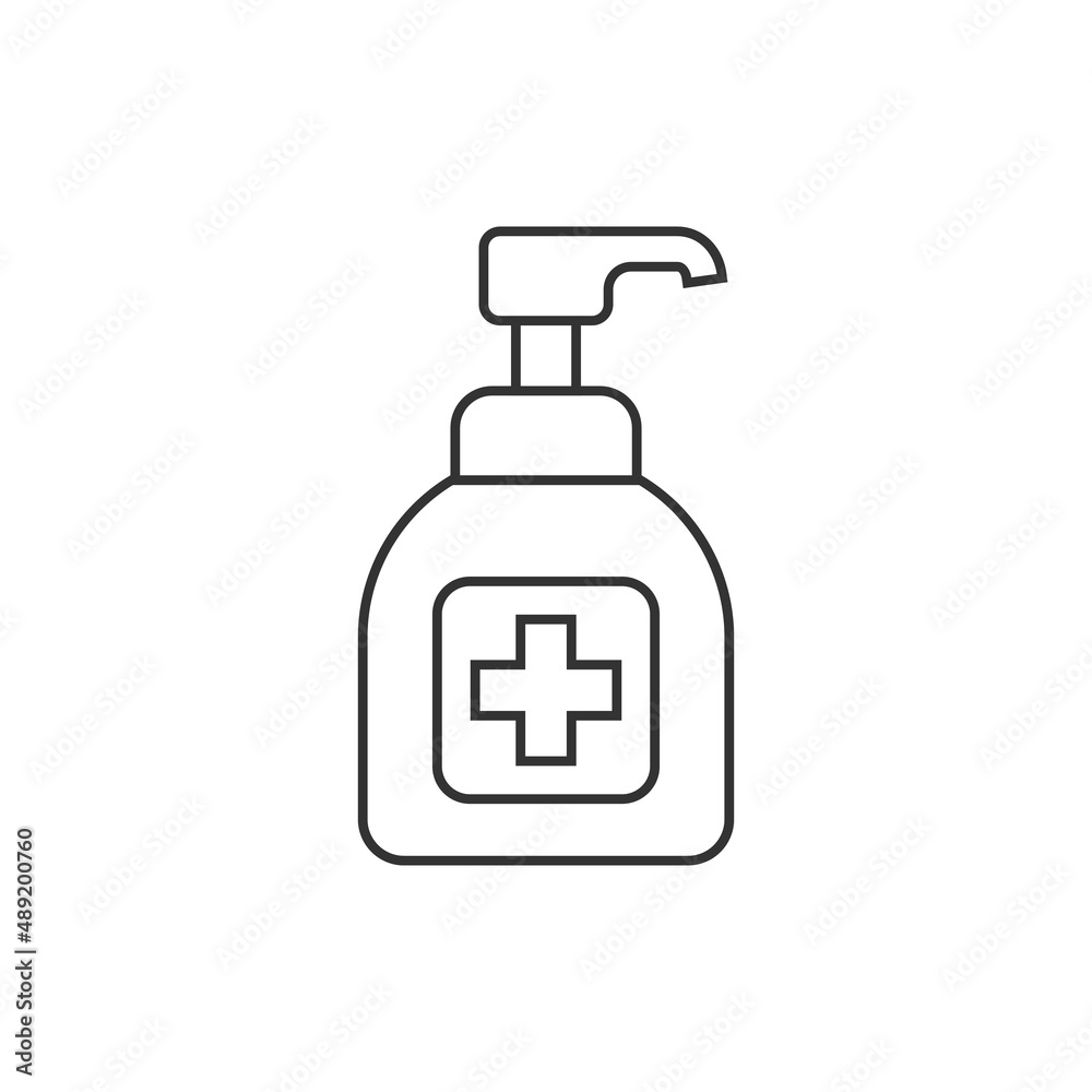 Hand sanitizer icon in flat style. Antiseptic bottle vector illustration on isolated background. Disinfect gel sign business concept. Hand sanitizer icon in flat style. Antiseptic bottle vector illustration on isolated background. Disinfect gel sign business concept.