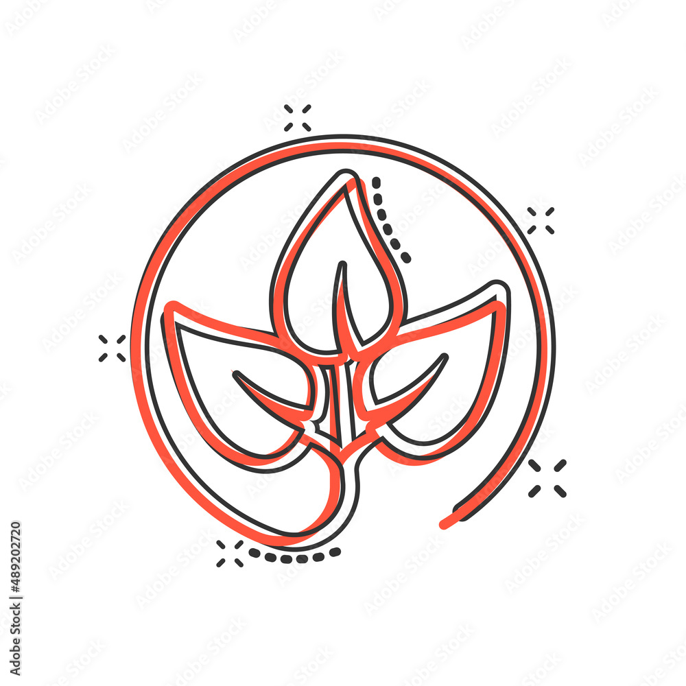 Leaf icon in comic style. Plant cartoon vector illustration on white isolated background. Flower splash effect sign business concept. Leaf icon in comic style. Plant cartoon vector illustration on white isolated background. Flower splash effect sign business concept.