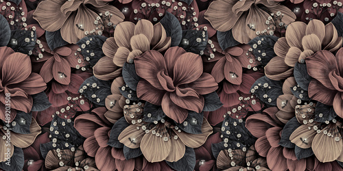 Fototapeta Luxury wallpaper, mystical seamless pattern, vintage floral background