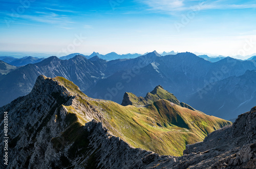Beautiful alpine landscape with rocky mountains at a sunny day in the Allgau Alps. Bavaria, Germany, Europe