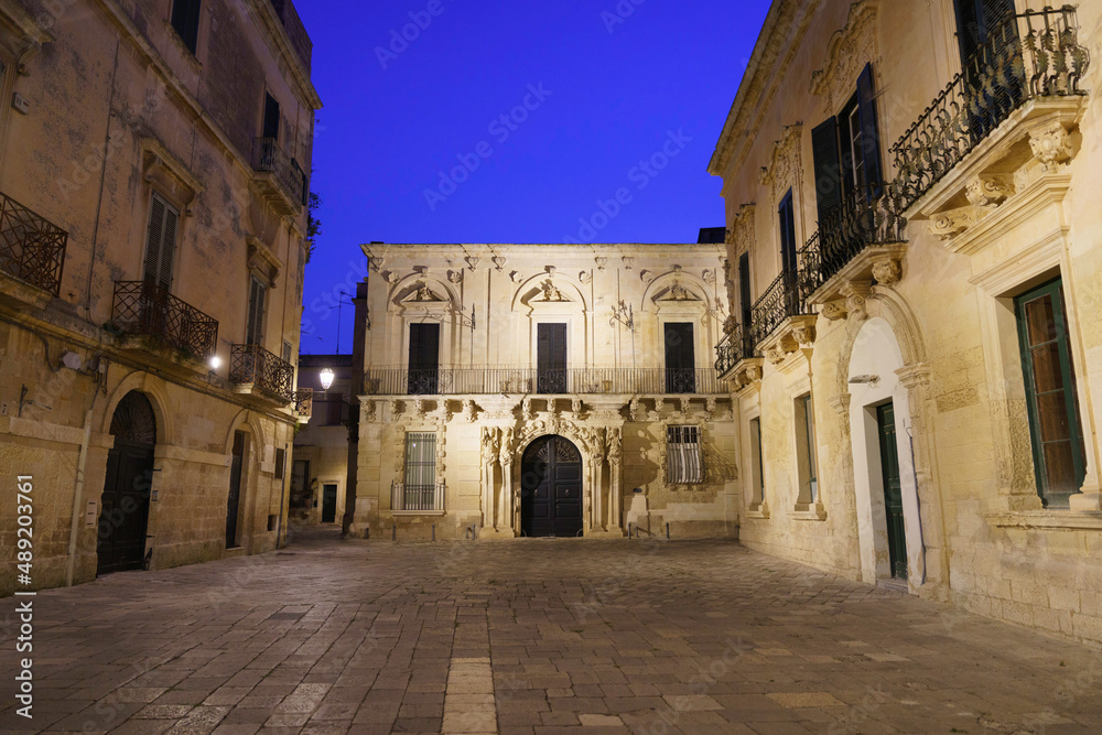 Lecce, Apulia, Italy: historic buildings at evening