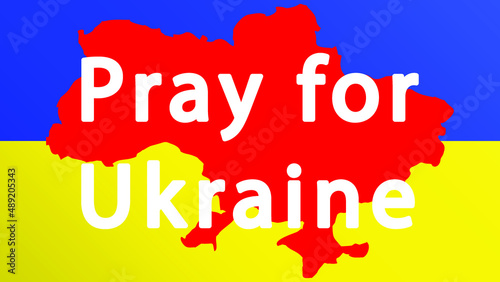 Stylized Ukraine flag. Pray for Ukraine vector illustration. Vector illustration with the text asking prays due military invasion of Ukraine