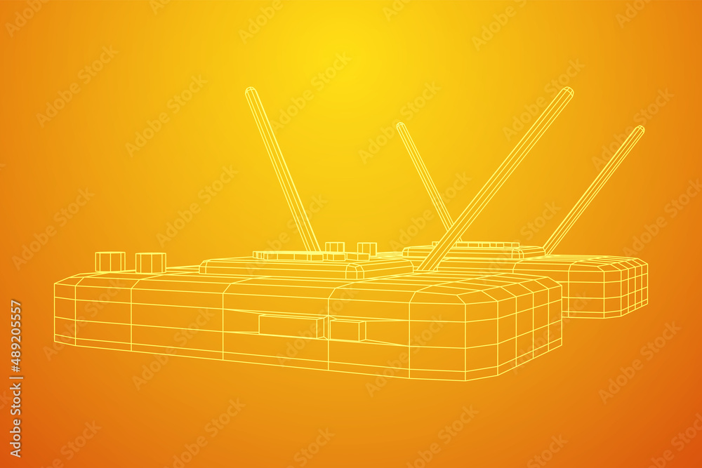 Modem Router with the antenna high speed wireless wifi internet. Wireframe low poly mesh vector illustration. Modem Router with the antenna high speed wireless wifi internet. Wireframe low poly mesh vector illustration.