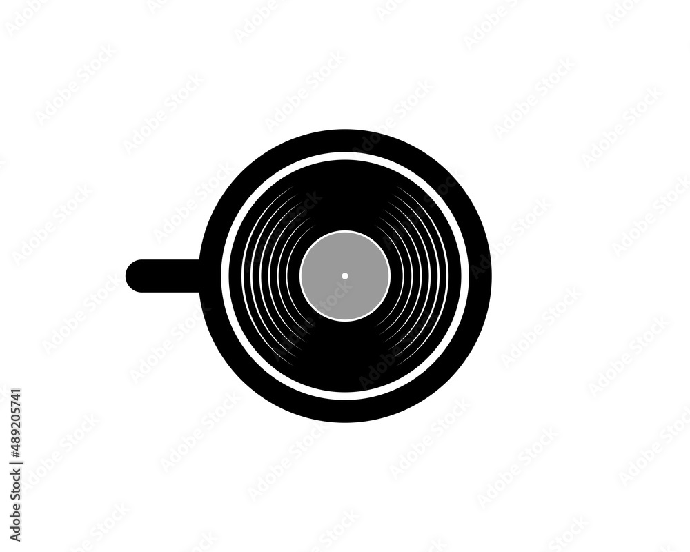 Simple cup of coffee with black vinyl music inside