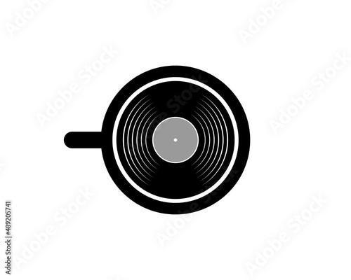 Simple cup of coffee with black vinyl music inside