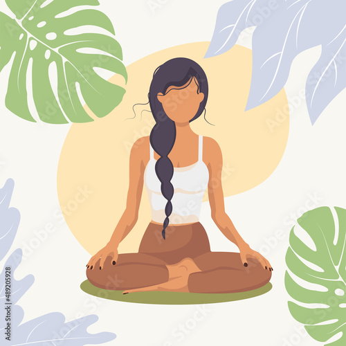 Creative Poster or Banner in Faceless Style of  Yoga Girl in Lotus Pose